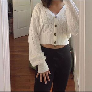 white button up sweater